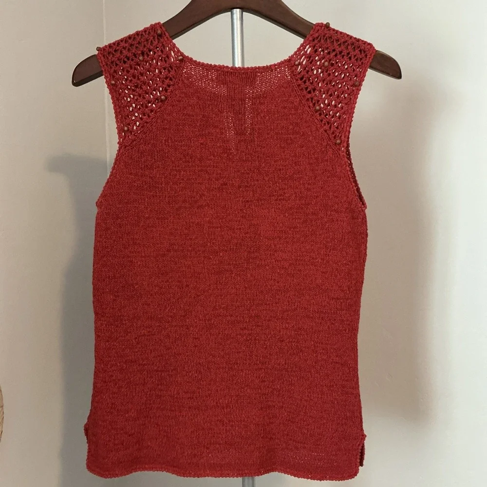 Worthington‎ Burnt Orange Crochet Beaded Boho Hippie Tank Top Blouse Size M